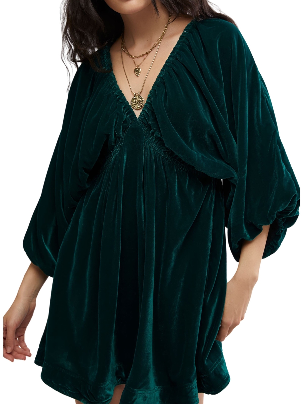 Free People Green Portia Velvet Long Sleeve Mini Dress